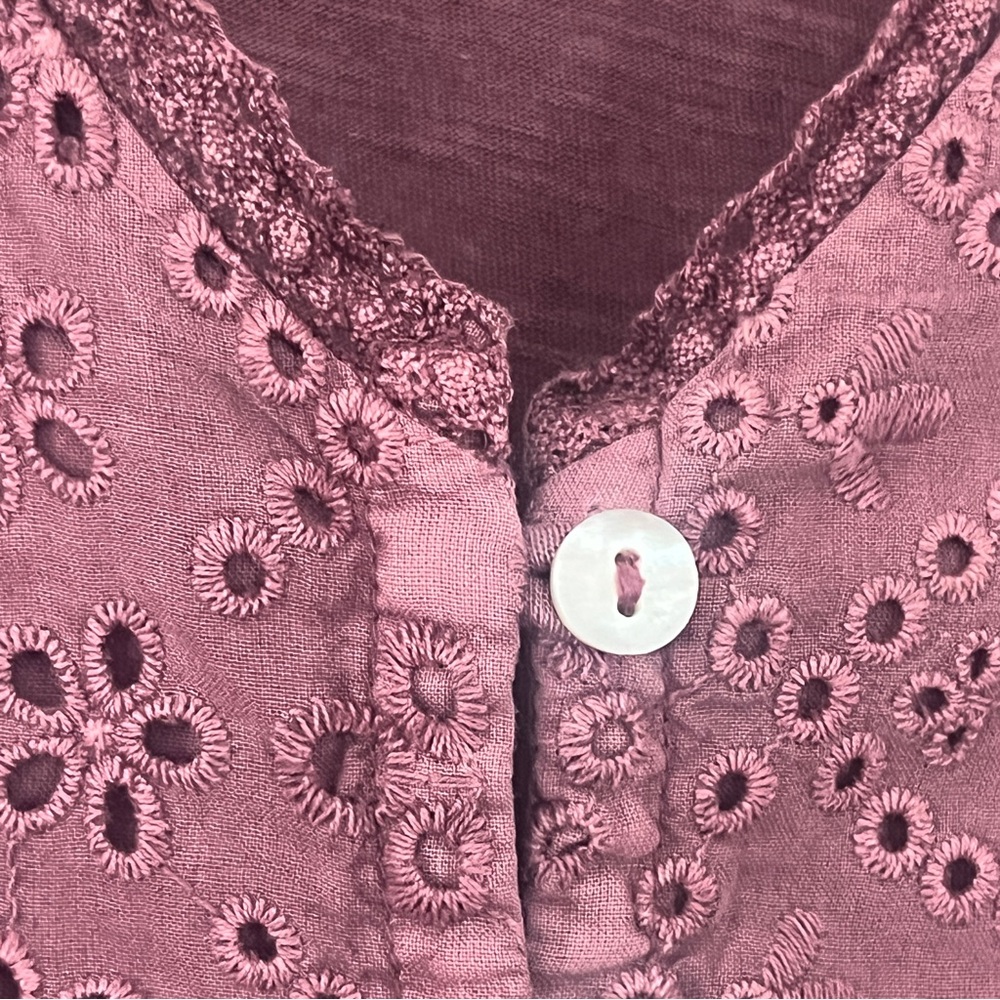 Lucky Brand Dusty Rose Eyelet Peasant Top  Medium - Picture 3 of 9